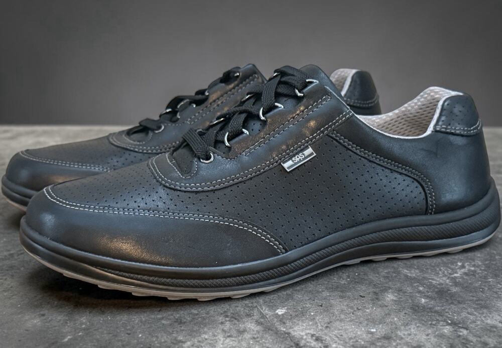 SAS Sporty Lux Walking Shoe Black Leather Perforated Lace-Up Women’s 9.5 WW Wide